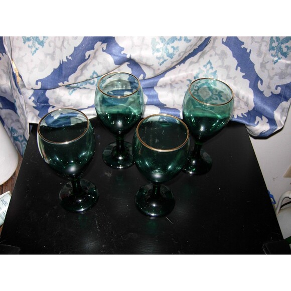 4 Vintage Libbey Tear Drop Juniper Gold Trim Wine Glasses - Picture 3 of 5